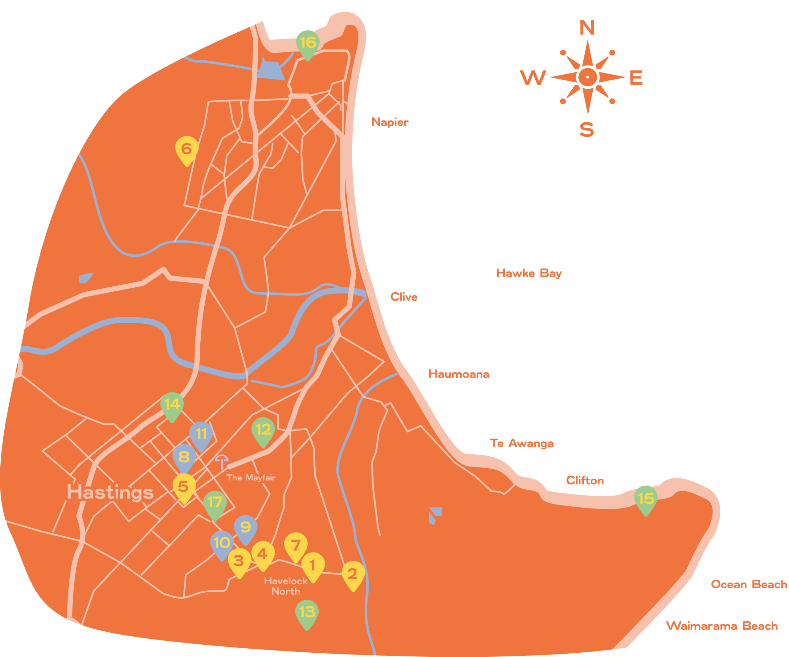 Map of Hastings with marked points of interest